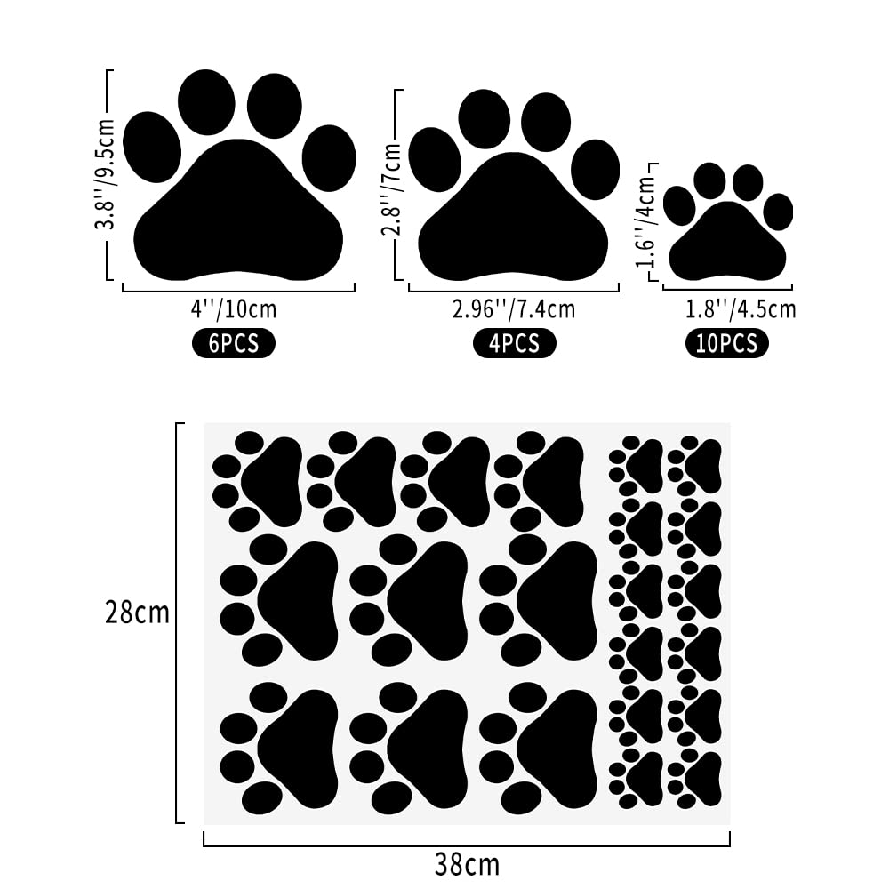 VinBee Dog Paw Prints Sticker 40Pcs Dog Pup Removable Vinyl Wall Sticker 12PCS 4 * 3.8Inch, 8PCS 2.96 * 2.8Inch,20PCS1.8 * 1.6Inch Decoration Décor for Children Nursery Room Home Décor Art Mural DIY