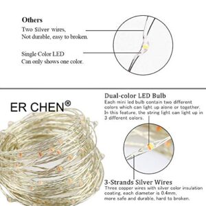 ER CHEN Color Changing Battery Operated Fairy Lights, 33ft 100 LED 8 Modes Silvery Copper Wire Twinkle String Lights with Remote/Timer for Bedroom, Patio, Wedding, Party (Warm White&Multicolor)