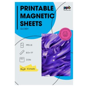 ppd 10 sheets printable inkjet magnetic sheets glossy finish premium 13mil thick photo paper quality, instant dry and water-resistant 8.5x11 (ppd-31-10)