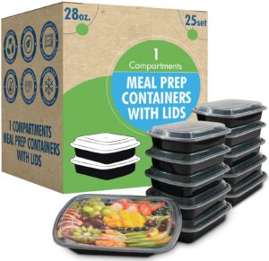 meal prep container reusable with lids [25 set] 28oz ideal- food prep containers, food storage bento box, portion control | stackable | microwave | dishwasher | freezer safe
