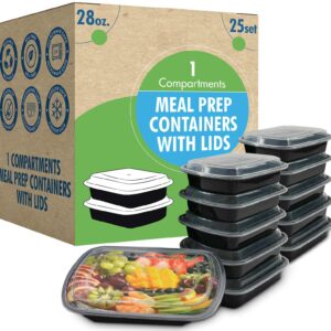 Meal Prep Container Reusable with Lids [25 Set] 28oz Ideal- Food Prep Containers, Food Storage Bento Box, Portion Control | Stackable | Microwave | Dishwasher | Freezer Safe