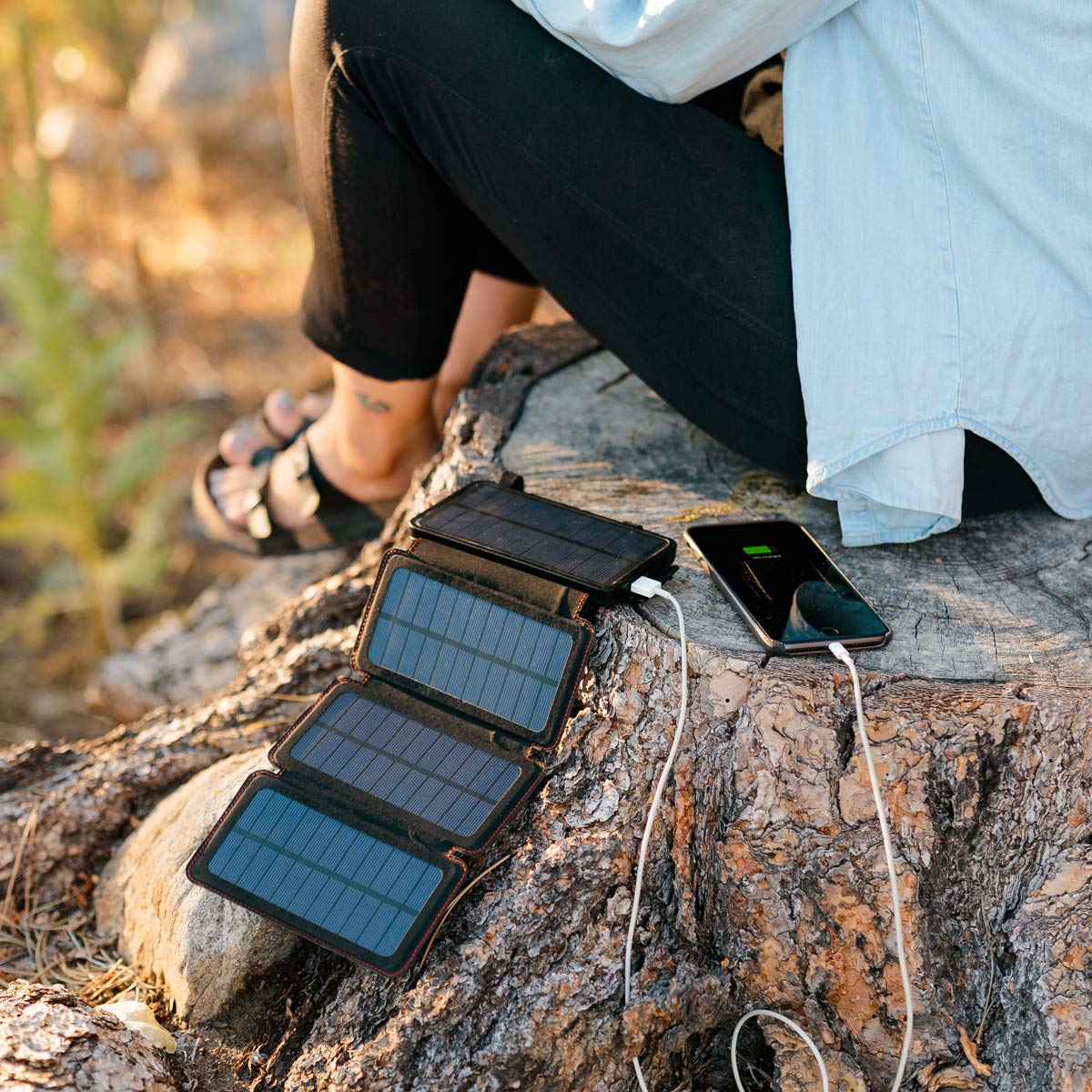 Survival Frog QuadraPro Solar Charger Power Bank - 5.5W 4-Panel Portable Wireless Phone Charger - Compatible with iPhone, Android, 2 USB Port, Flashlight, Magnetic Case, Hanging Loops - Battery Backup