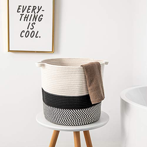 Aimjerry Cotton Rope Storage Basket 13" x 11"x 11" Decorative Woven Laundry Baskets with Handles for Living Room and Laundry