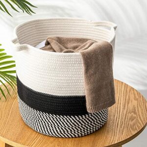 aimjerry cotton rope storage basket 13" x 11"x 11" decorative woven laundry baskets with handles for living room and laundry