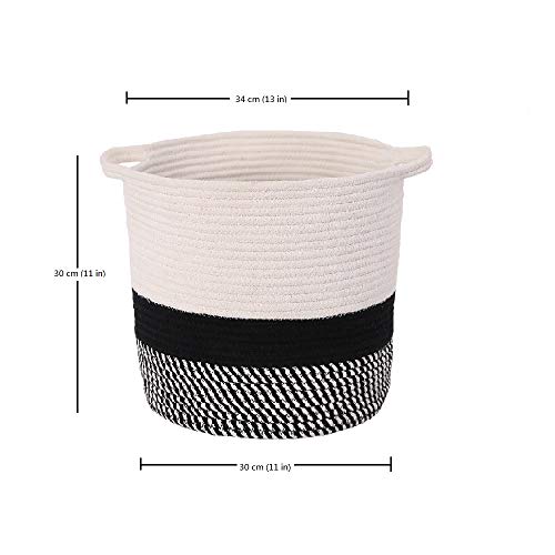 Aimjerry Cotton Rope Storage Basket 13" x 11"x 11" Decorative Woven Laundry Baskets with Handles for Living Room and Laundry