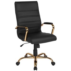 flash furniture whitney high back desk chair - black leathersoft executive swivel office chair with gold frame - swivel arm chair