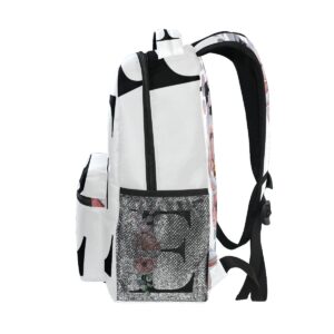 TropicalLife Letter E with Flower Backpacks Bookbag Shoulder Backpack Hiking Travel Daypack Casual Bags