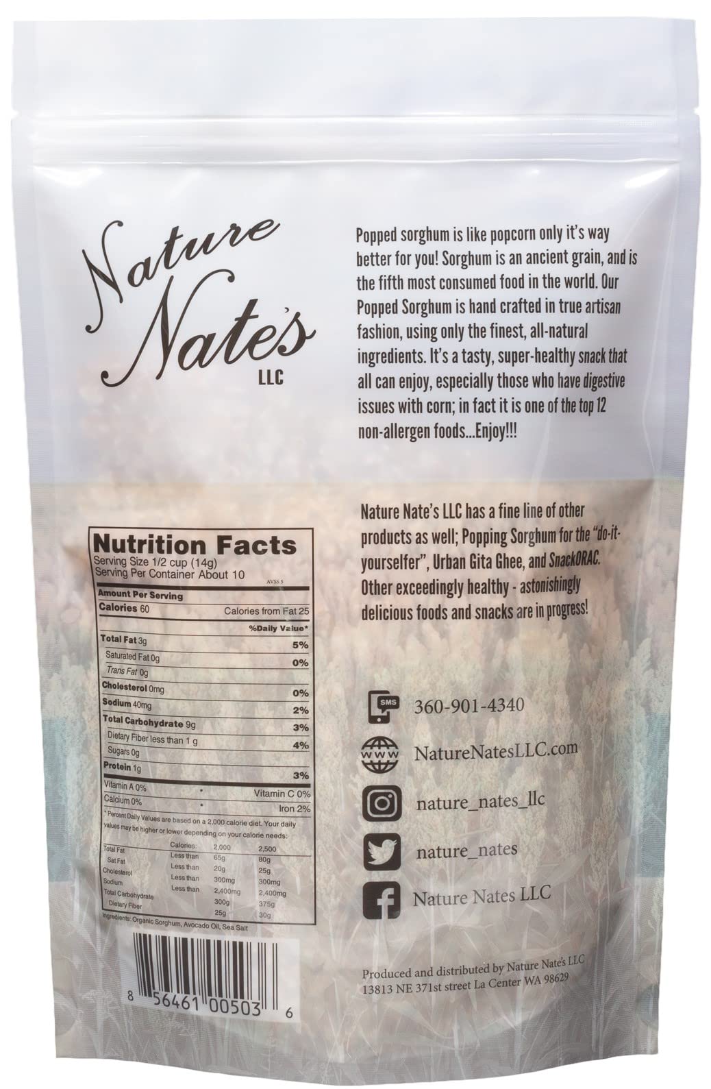 Nature Nate’s Popped Sorghum, Avocado Oil Sea Salt - Organic, Keto & Gluten Free, Whole 30, Healthy Snacks, Better Than Popcorn, Made in USA - 5 Ounce