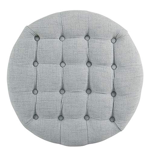 Homepop Home Decor | Large Button Tufted Woven Round Storage Ottoman | Ottoman with Storage for Living Room & Bedroom (Light Blue)