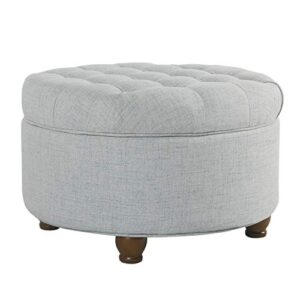 Homepop Home Decor | Large Button Tufted Woven Round Storage Ottoman | Ottoman with Storage for Living Room & Bedroom (Light Blue)