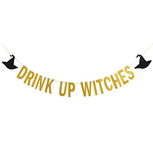 Gold Drink Up Witches Banner Halloween Witch Banner Witches Halloween Banner for Witch Party Decorations Halloween Haunted Mansion Party Decorations Drink Up Witches Sign