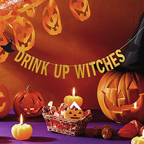 Gold Drink Up Witches Banner Halloween Witch Banner Witches Halloween Banner for Witch Party Decorations Halloween Haunted Mansion Party Decorations Drink Up Witches Sign