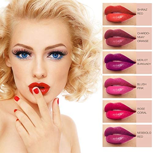 6 Colors Wine Lip Tint, Natural Liquid Lipstick Long Lasting Mini Make Up Lip Gloss Matte Lip Sticks Wine Bottle