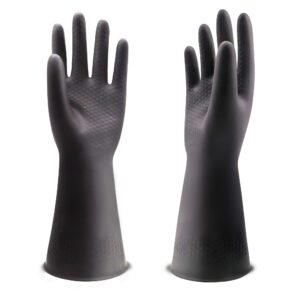 uxglove chemical resistant gloves, work heavy duty industrial rubber gloves,12.2",black 1 pair