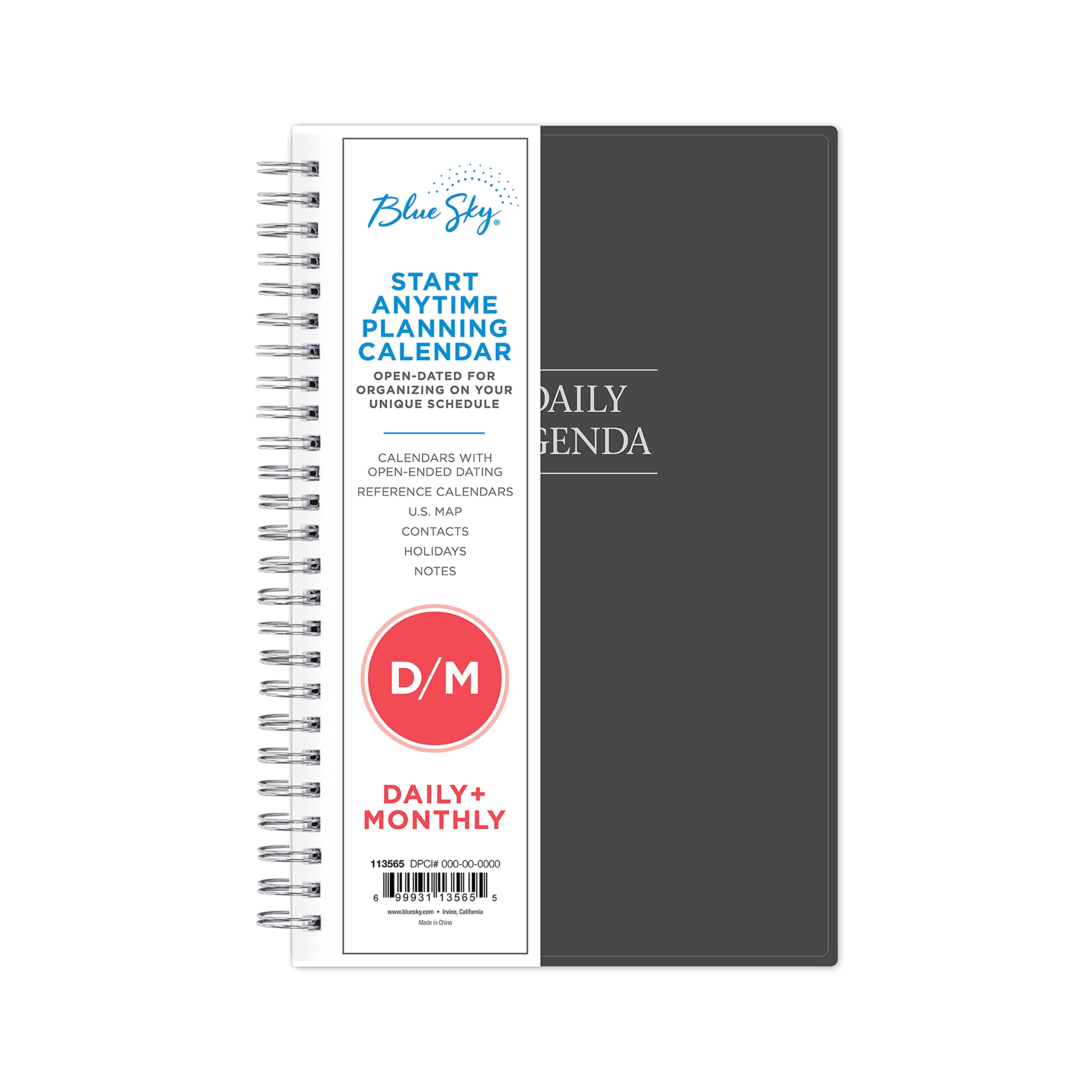 Blue Sky Undated Daily Planner, Flexible Cover, Twin-Wire Binding, 5.5" x 8.5", Passages