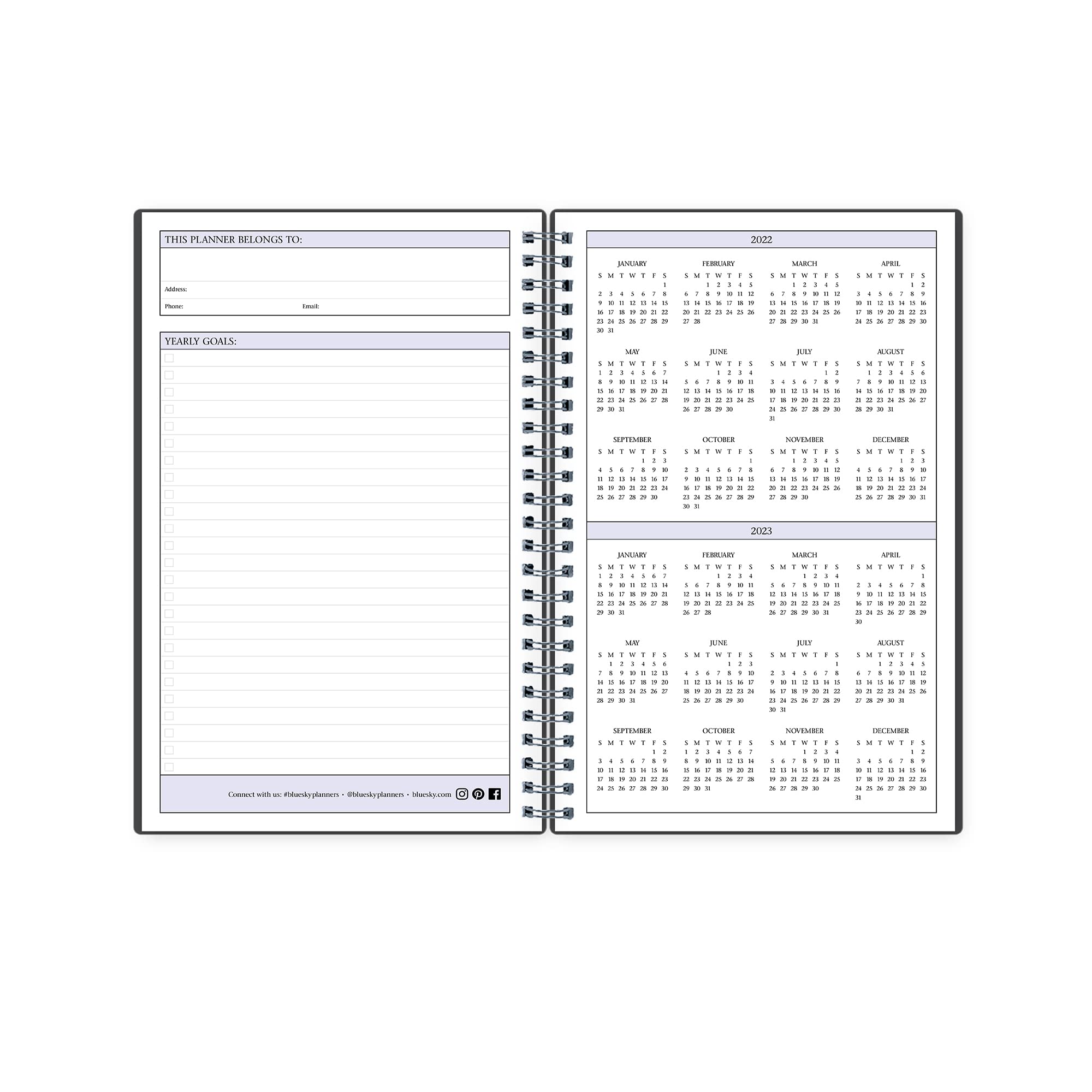 Blue Sky Undated Daily Planner, Flexible Cover, Twin-Wire Binding, 5.5" x 8.5", Passages