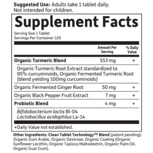 Garden of Life Organics Extra Strength Turmeric Inflammatory Response 120 Tablets-100Mg Curcumin (95% Curcuminoids) Black Pepper, Probiotics, Organic Non-GMO Vegan Gluten Free Herbal Supplement