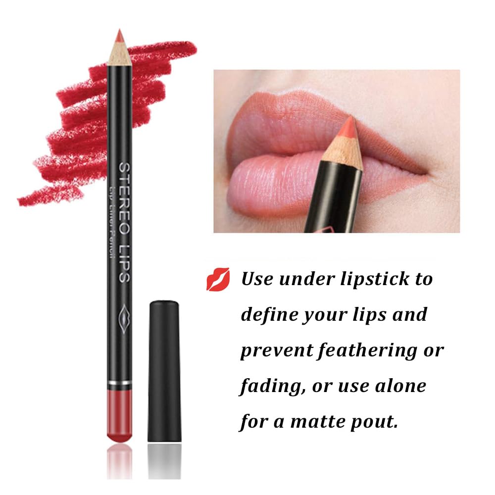 Matte Lip Liner Pencil Set - 12 Assorted Colors Natural Lip Makeup Soft Pencils Waterproof and Long Lasting Velvet Lip Liners (red, pink, rose, plum, peach, cherry, dark brown etc)