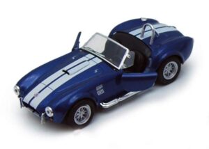 kinsmart 1965 shelby cobra 427 s/c 5" 1:32 scale blue die cast metal model toy race car w/pullback action