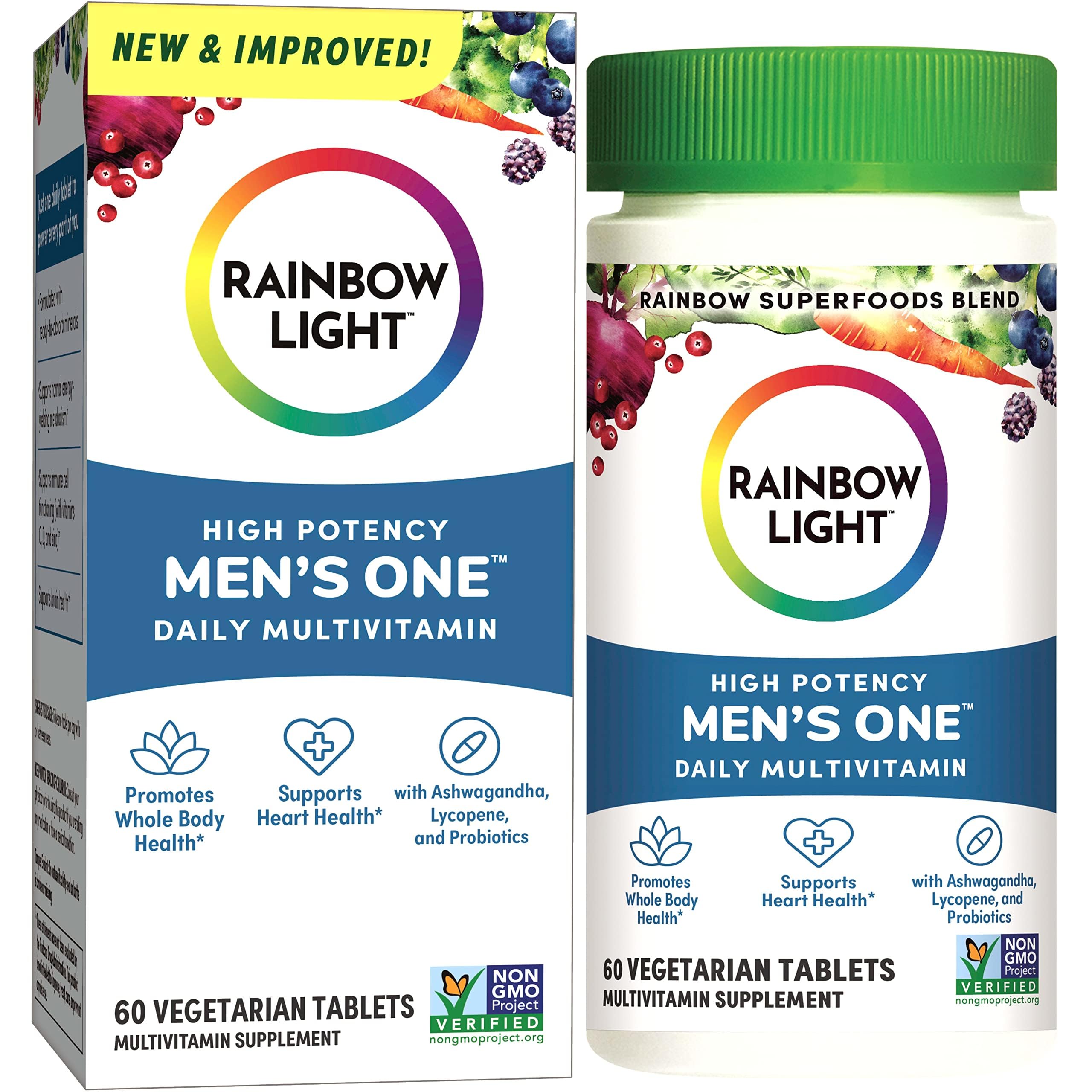 Rainbow Light Mens One Multivitamin, Men's Daily Multivitamin Provides High-Potency Immune Support, With Vitamin C, Vitamin D and Zinc, Vegetarian, 60 Count