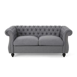 christopher knight home gdfstudio kyle traditional chesterfield loveseat sofa, gray and dark brown, 61.75 x 33.75 x 27.75