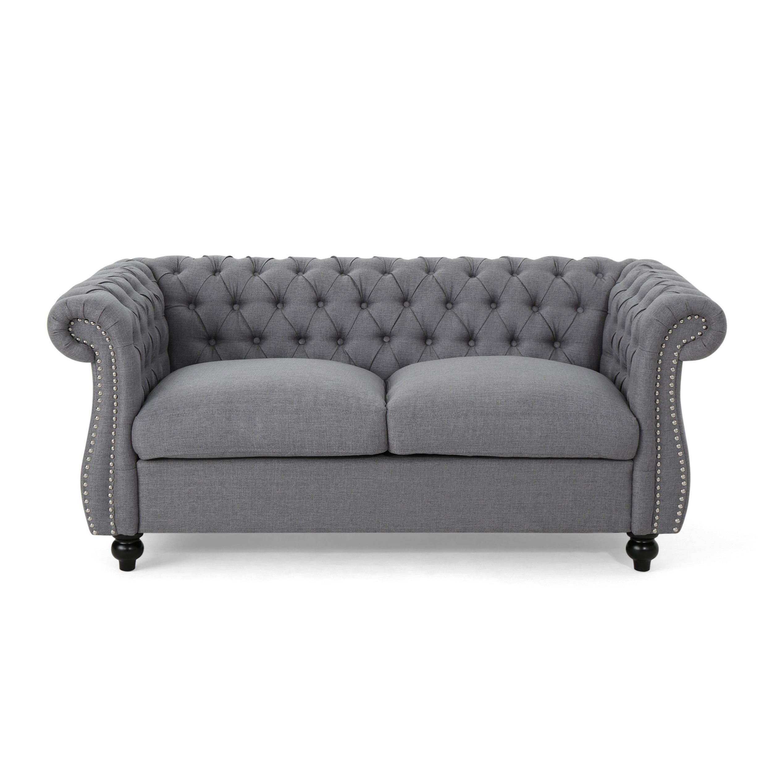 Christopher Knight Home GDFStudio Kyle Traditional Chesterfield Loveseat Sofa, Gray and Dark Brown, 61.75 x 33.75 x 27.75