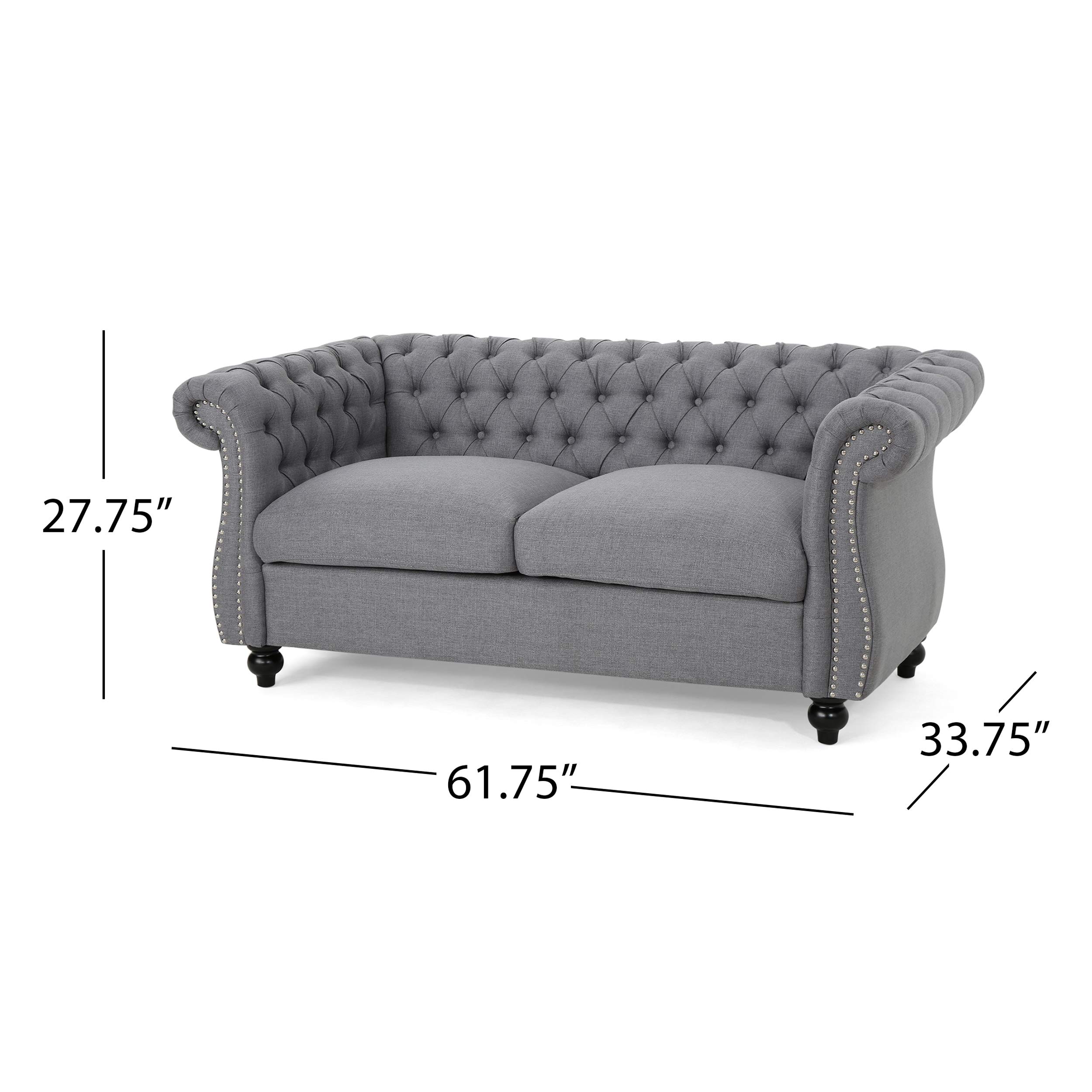 Christopher Knight Home GDFStudio Kyle Traditional Chesterfield Loveseat Sofa, Gray and Dark Brown, 61.75 x 33.75 x 27.75