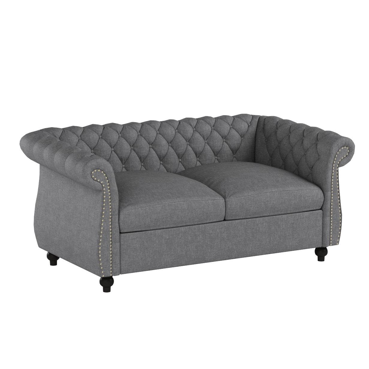 Christopher Knight Home GDFStudio Kyle Traditional Chesterfield Loveseat Sofa, Gray and Dark Brown, 61.75 x 33.75 x 27.75