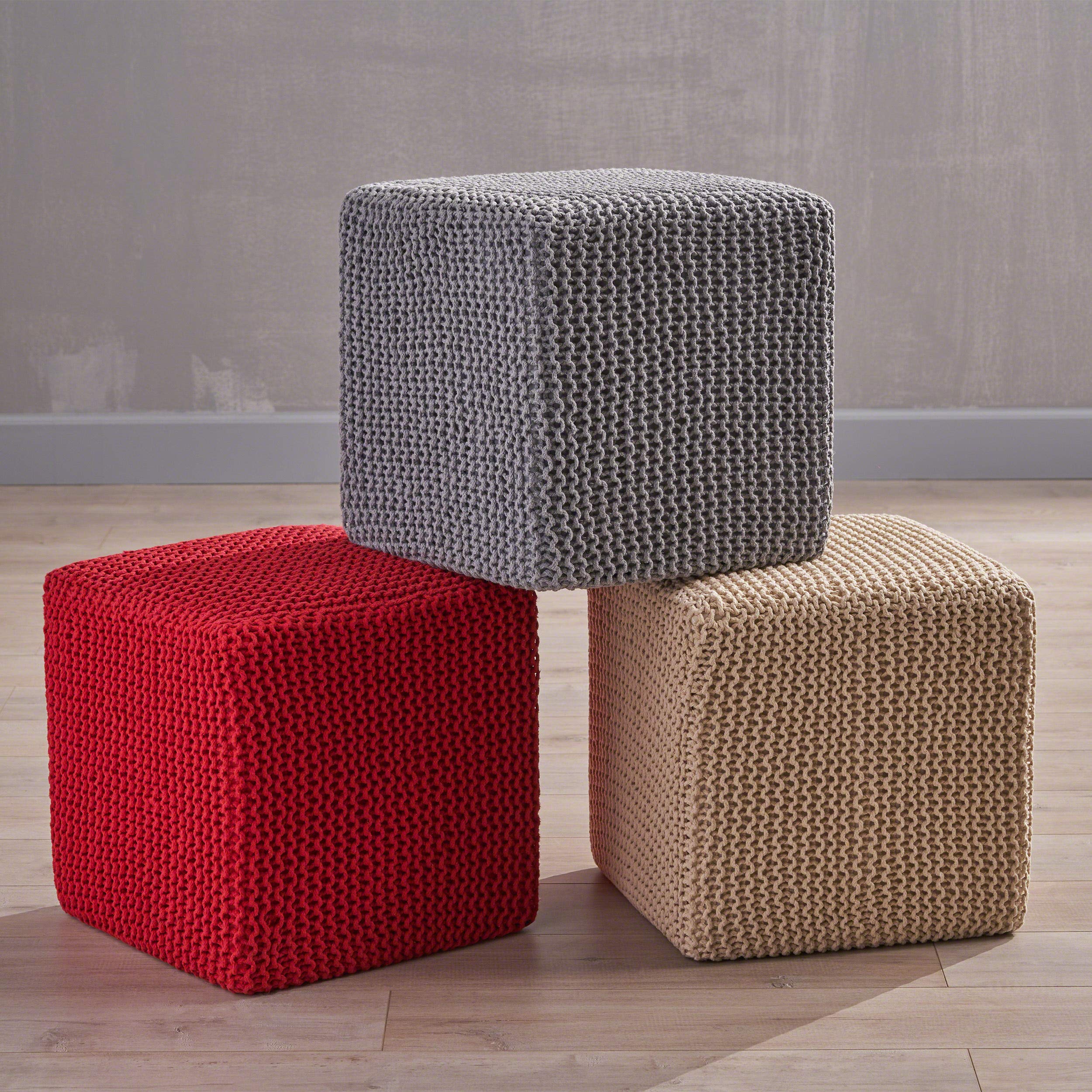 Christopher Knight Home Scott Knitted Foot Stool, Gray, Red