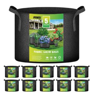 ipower 5 gallon 10 pack grow bags nonwoven fabric pots aeration container with strap handles for garden and planting, 10-pack black
