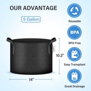 iPower 5 Gallon 10 Pack Grow Bags Nonwoven Fabric Pots Aeration Container with Strap Handles for Garden and Planting, 10-Pack Black