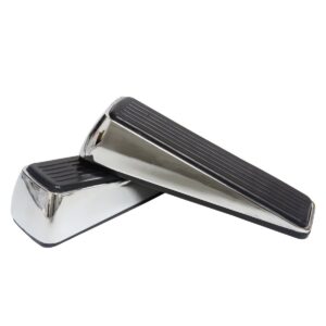 2 door stoppers heavy duty stainless steel door wedge metal doorstop bumper buffer with rubber (silver)