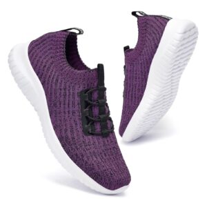 lancrop women's athletic walking shoes - casual mesh lightweight running slip on sneakers 7.5 us, label 38 purple