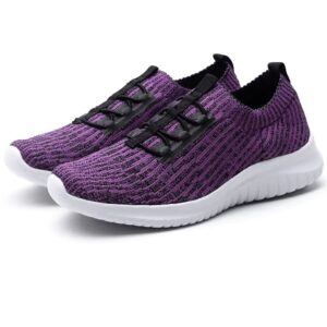 LANCROP Women's Athletic Walking Shoes - Casual Mesh Lightweight Running Slip On Sneakers 7.5 US, Label 38 Purple