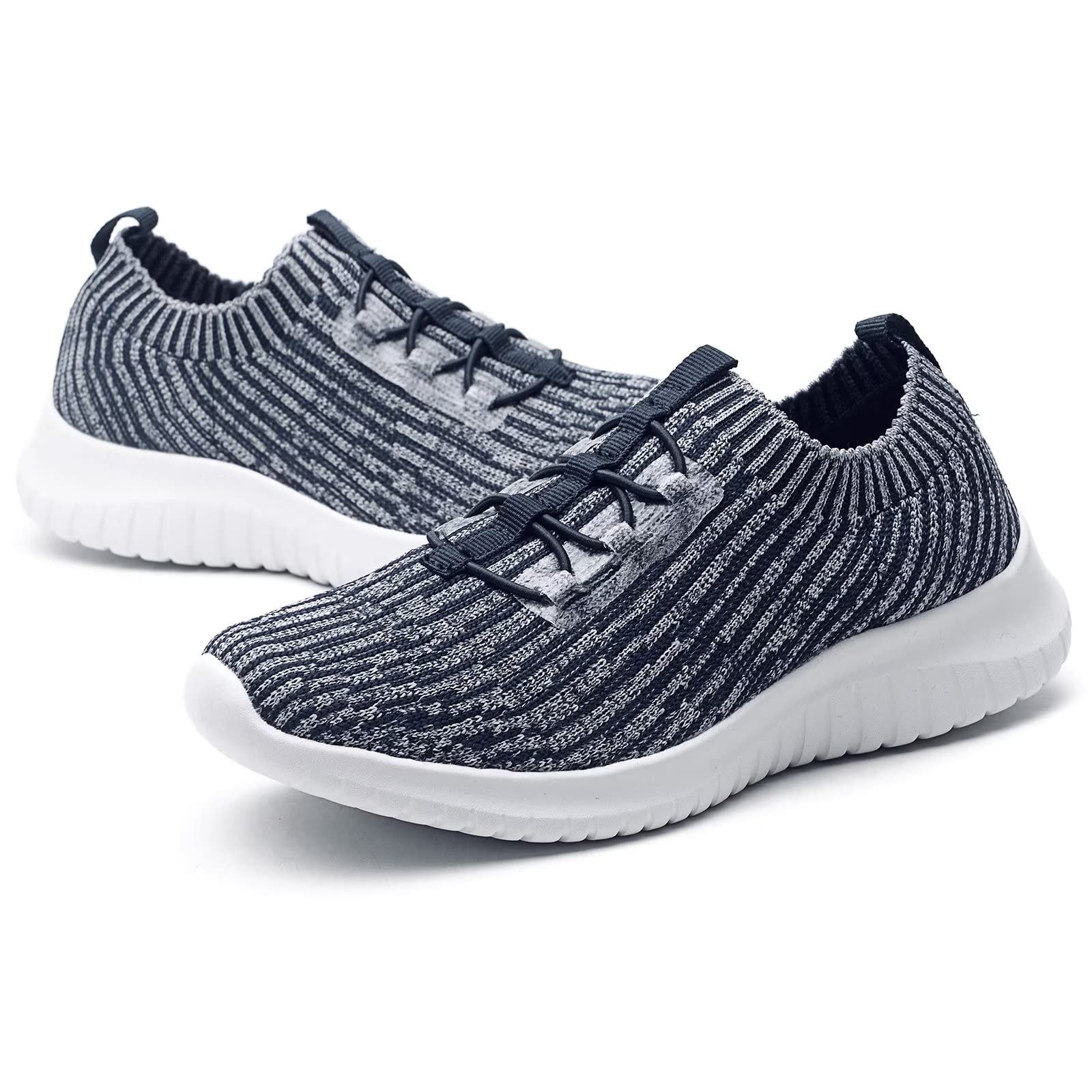 LANCROP Women's Athletic Walking Shoes - Casual Mesh Lightweight Running Slip On Sneakers 12 US, Label 44 Navy