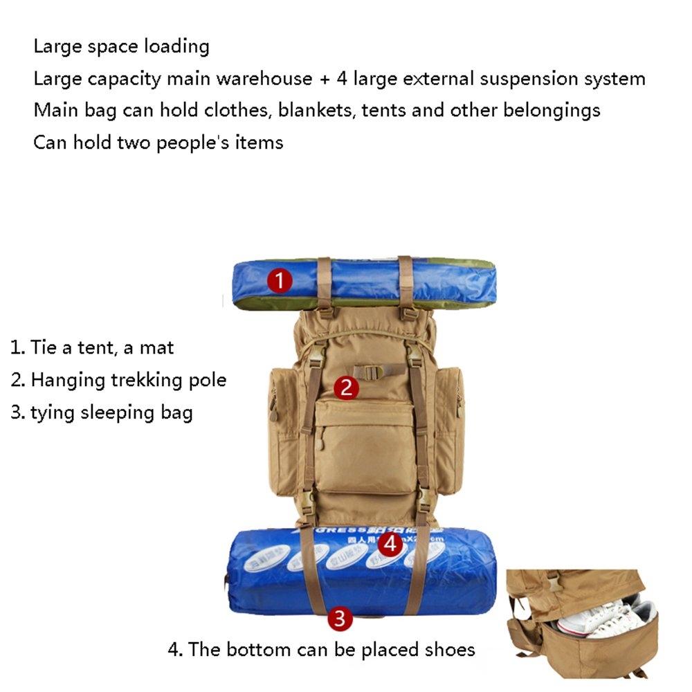Backpack 100L Outdoor Mountaineering Bag, Men and Women Travel Bag, Large Capacity Tactical Mountain Travel Rucksack ZDDAB