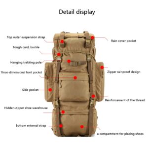 Backpack 100L Outdoor Mountaineering Bag, Men and Women Travel Bag, Large Capacity Tactical Mountain Travel Rucksack ZDDAB