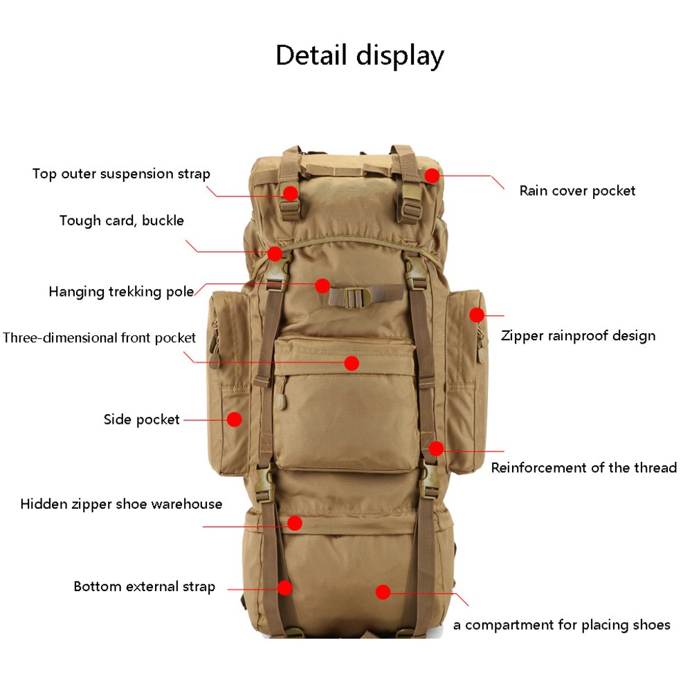 Backpack 100L Outdoor Mountaineering Bag, Men and Women Travel Bag, Large Capacity Tactical Mountain Travel Rucksack ZDDAB