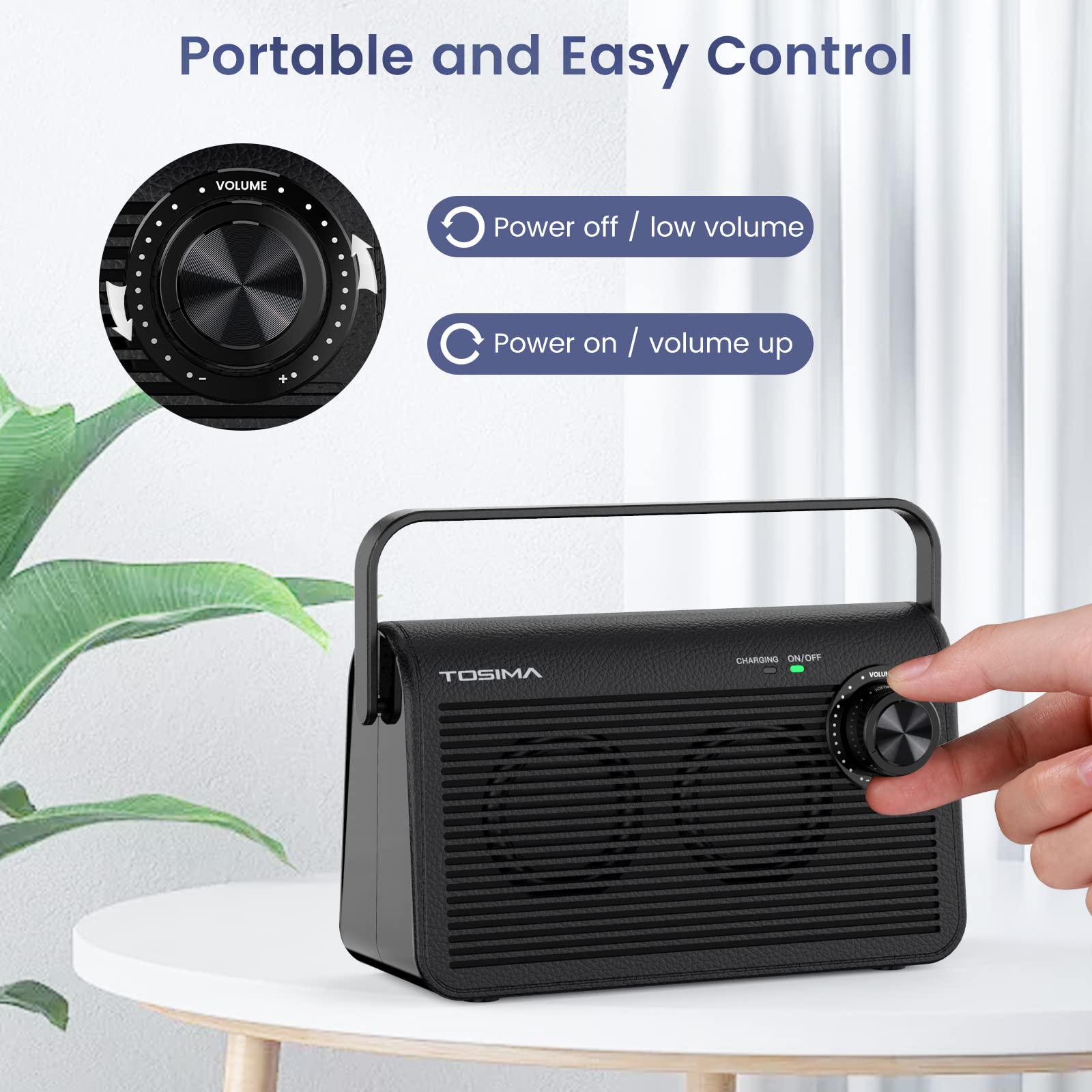 Tosima TV-9000 Wireless TV Speaker,Portable TV Speaker for Hard of Hearing and Elderly, 2.4G RF Transimitter 30M/100Ft Range, 1000mAh Rechargable Battery,Compatible with All Audio Devices