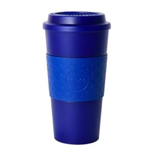 copco acadia double wall reusable insulated travel to go mug with non-slip sleeve, 16 ounces, translucent navy