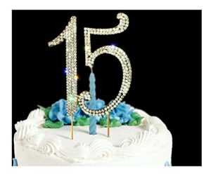 15 cake topper | premium bling rhinestone diamond gems | 50th birthday or anniversary party decoration ideas | quality metal alloy | perfect keepsake