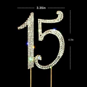 15 Cake Topper | Premium Bling Rhinestone Diamond Gems | 50th Birthday or Anniversary Party Decoration Ideas | Quality Metal Alloy | Perfect Keepsake