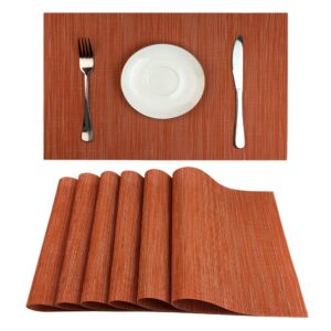 wazaigur placemats set of 6 for dining table heat-resistant washable place mats woven vinyl kitchen table mats easy to clean,orange