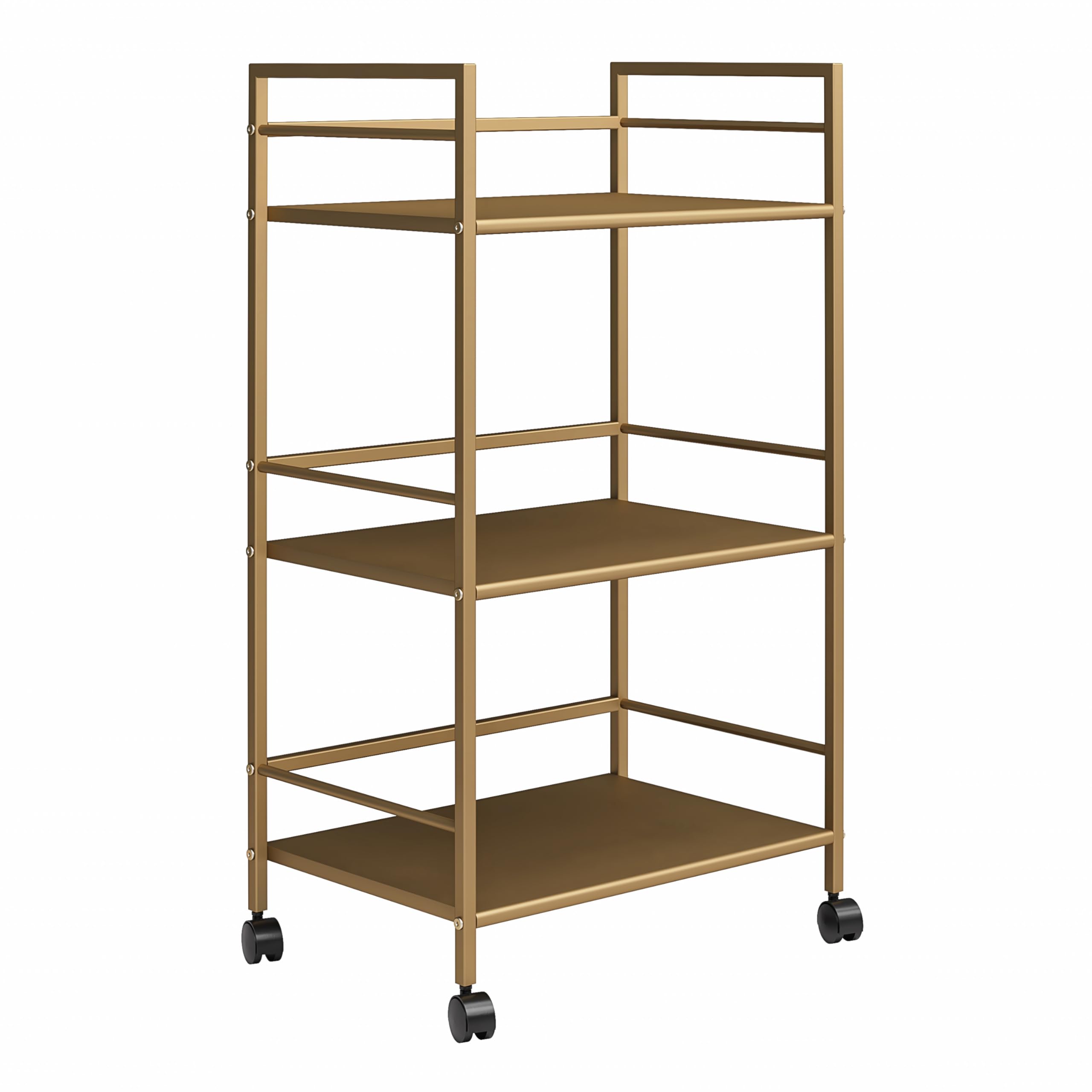 Novogratz Helix 3 Shelf Metal Rolling Utility Cart, Gold