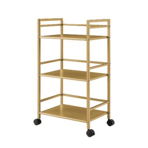 Novogratz Helix 3 Shelf Metal Rolling Utility Cart, Gold