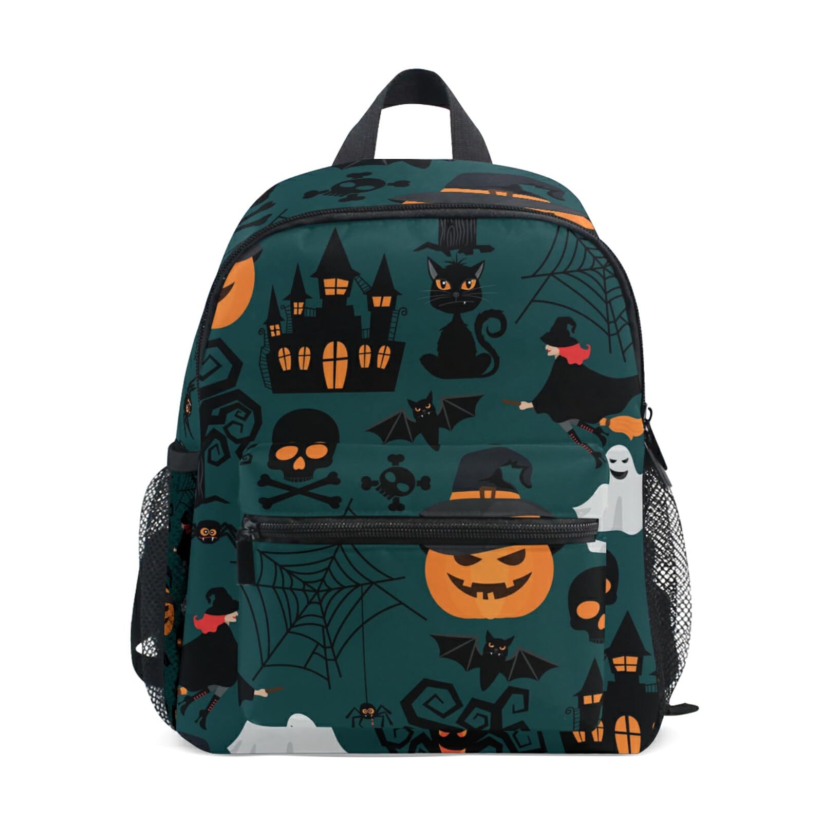 OREZI Halloween Toddler Backpack for Boys Girls Black Cat Castel Kids Backpack with Chest Strap,Pumpkin and Witch Diaper Bag Nursery Preschool Bag