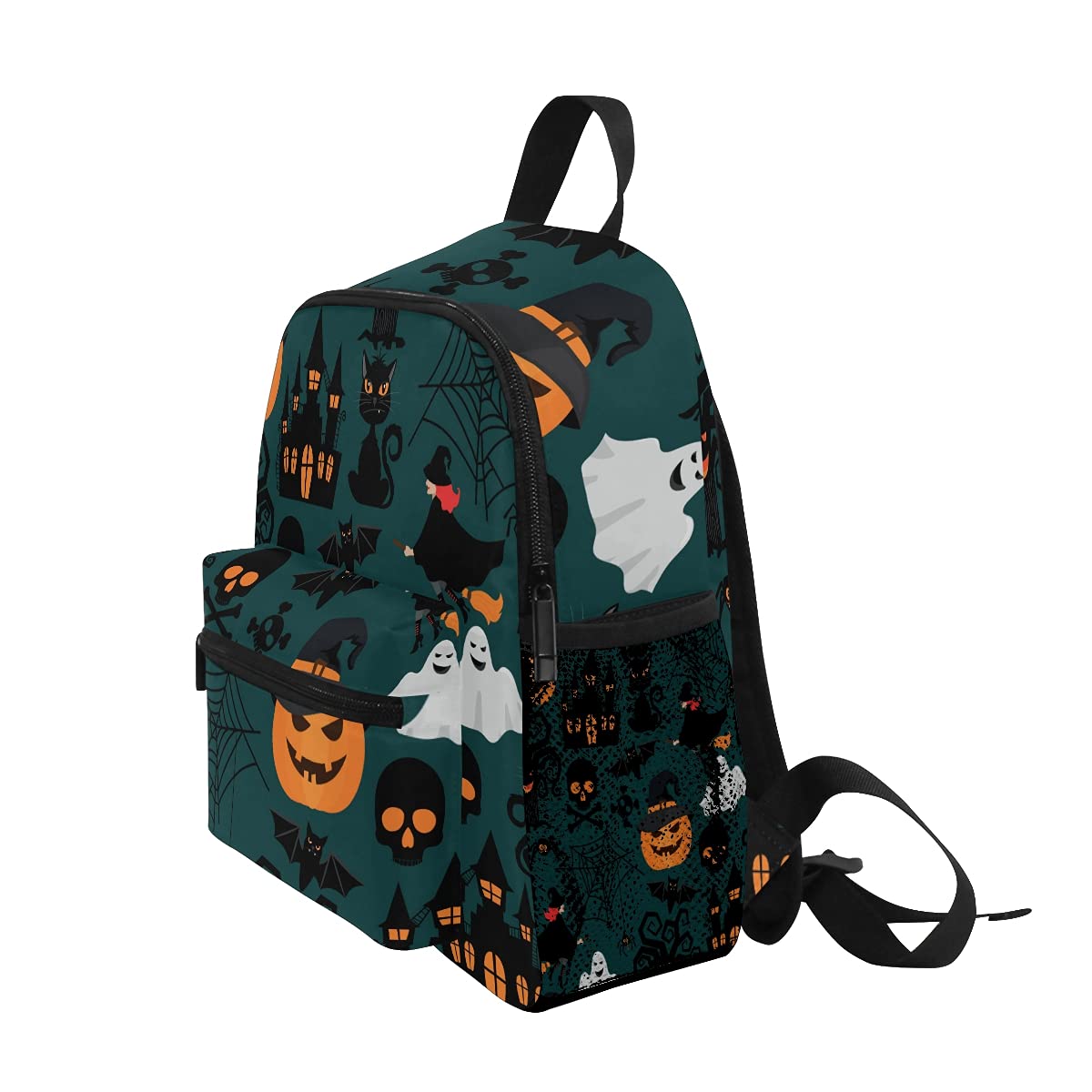 OREZI Halloween Toddler Backpack for Boys Girls Black Cat Castel Kids Backpack with Chest Strap,Pumpkin and Witch Diaper Bag Nursery Preschool Bag