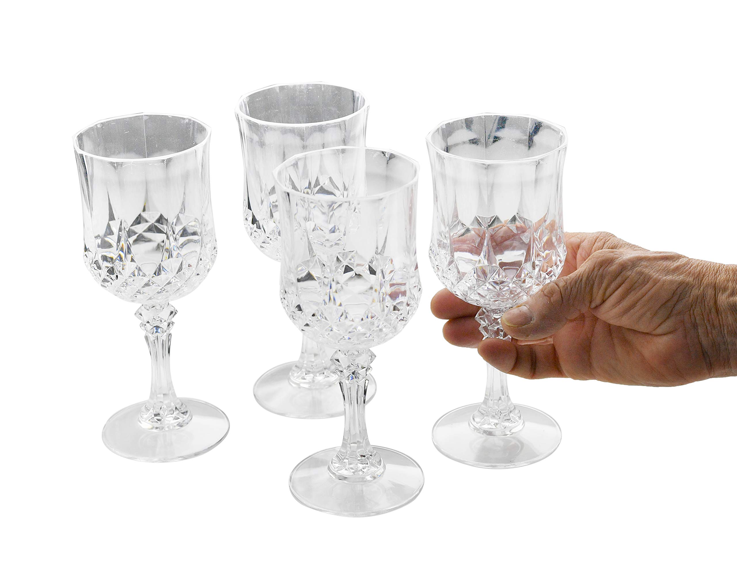 Home-X - Elegant Unbreakable Hard Plastic Crystal Goblets | Ideal For Wine & Champagne | Perfect Stem Glass For Parties, Weddings, Outdoor Events, BBQ and Picnics