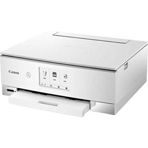 canon ts8220 wireless all in one photo printer with scannier and copier, mobile printing, white, works with alexa
