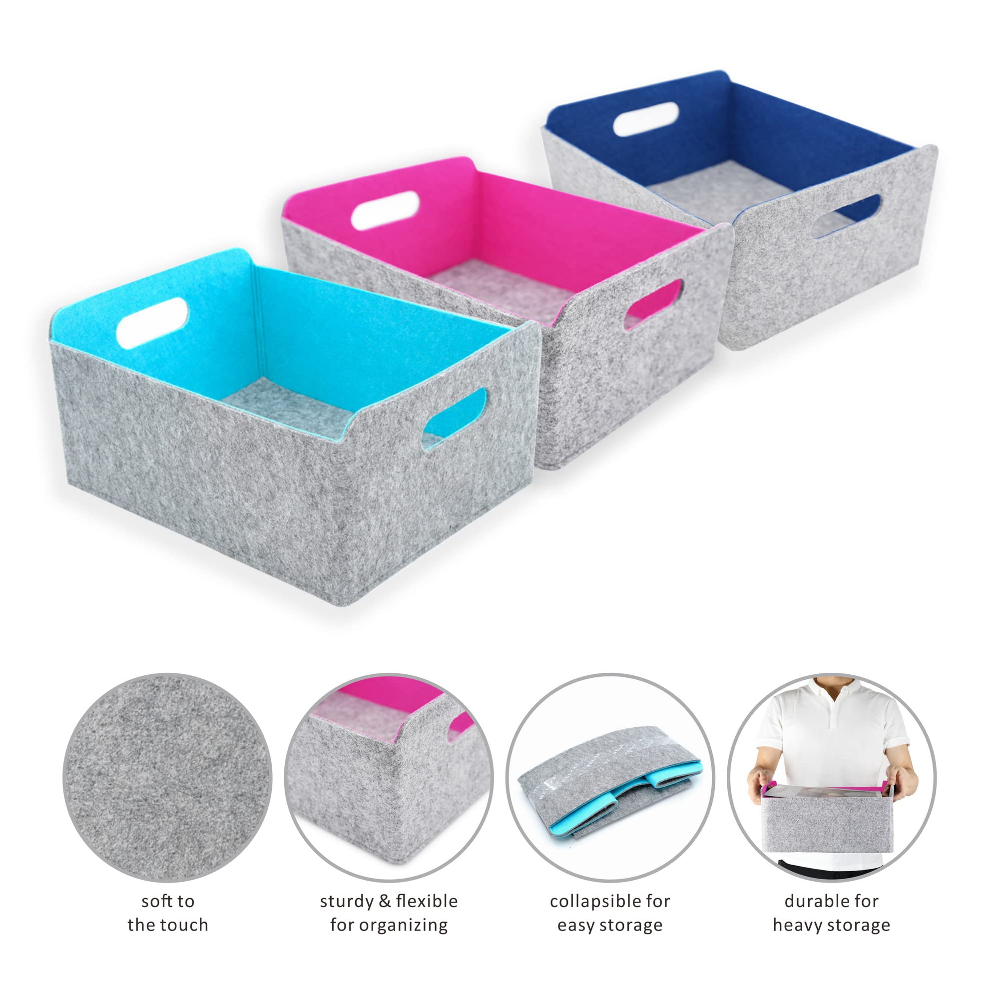 Welaxy storage baskets Felt Foldable Storage Cube bin Shelf Bins Organizer Felt box for Kids Toys Magazine Books Clothes for Office Bedroom Closet Babies Nursery Laundry (Turquoise)